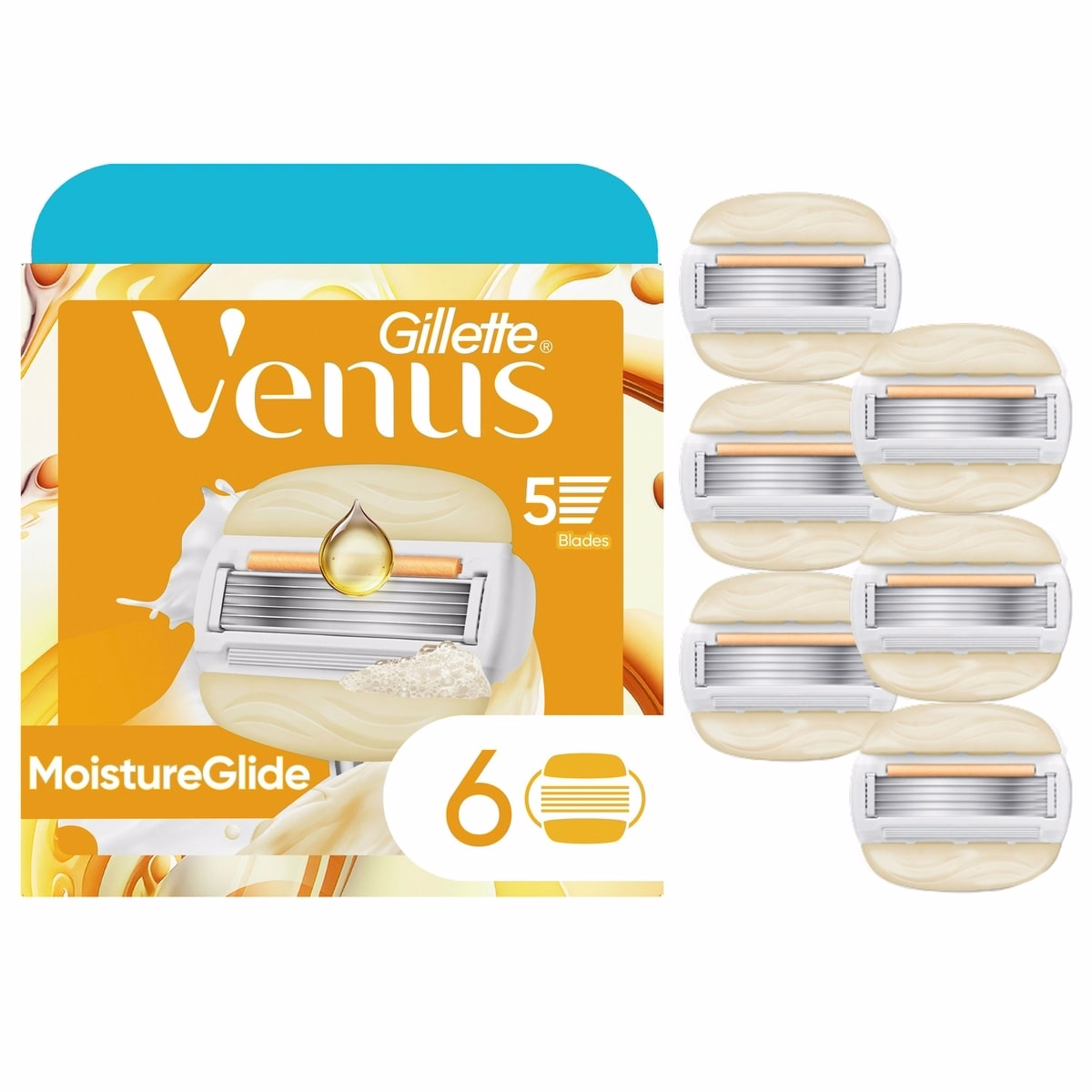 Venus MoistureGlide 女士剃毛刀片，含內建剃毛凝膠條，6片刀片補充裝