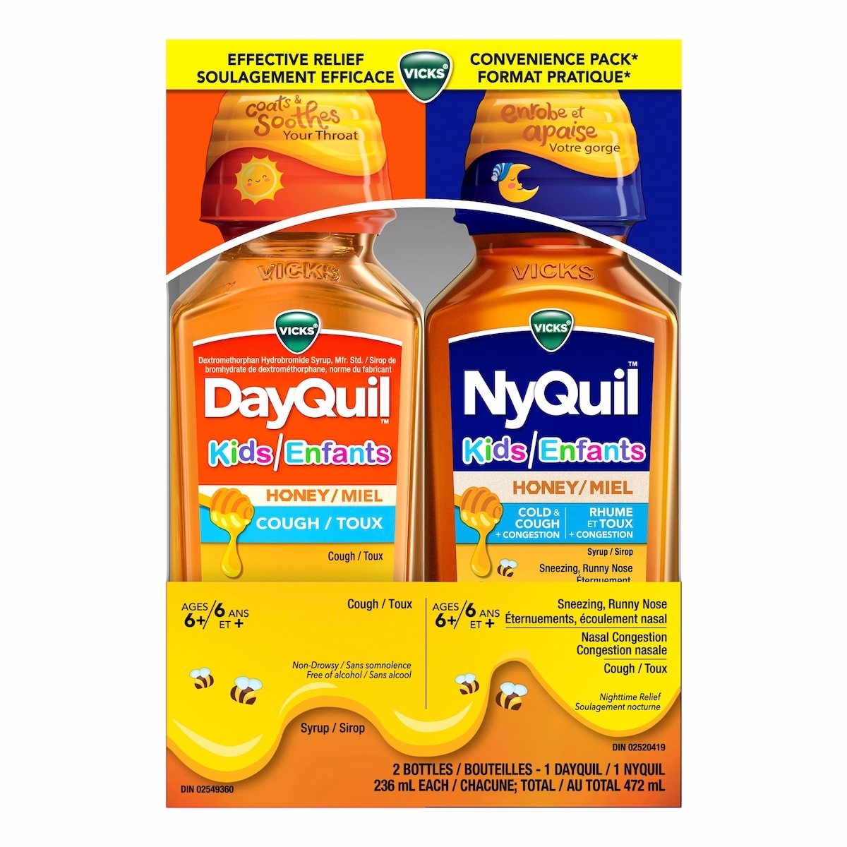 Vicks DayQuil and NyQuil Kids Honey Flavour Medicine, Daytime Cough Relief and Nighttime Relief of Cough, Runny Nose, Stuffy Nose, Sneezing, Cold Symp