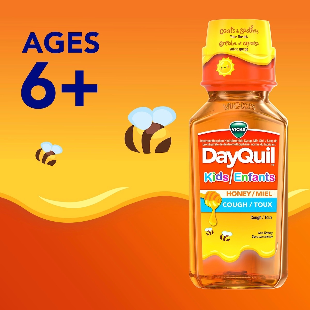 Vicks DayQuil and NyQuil Kids Honey Flavour Medicine, Daytime Cough Relief and Nighttime Relief of Cough, Runny Nose, Stuffy Nose, Sneezing, Cold Symp