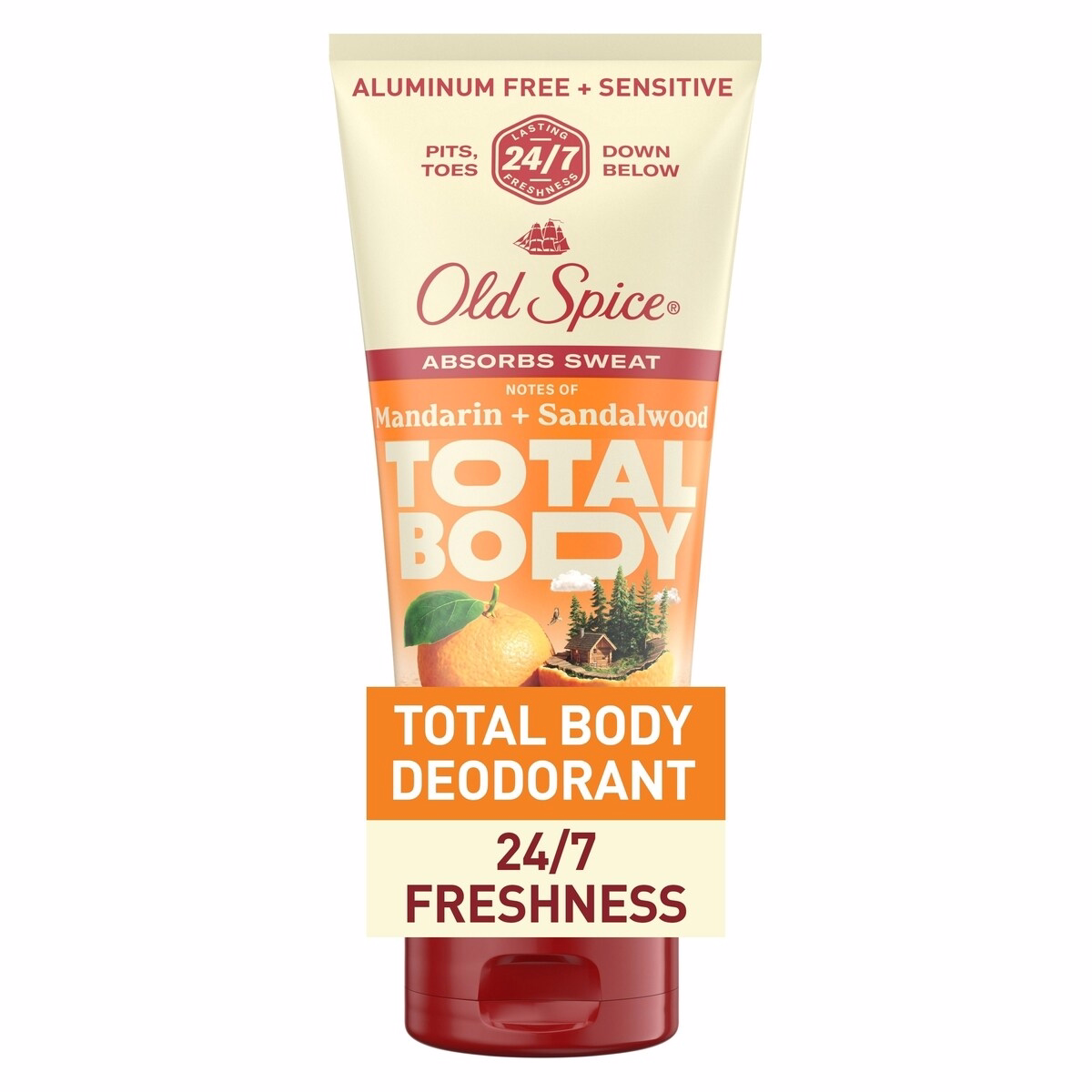 Whole Body Deodorant Lotion, Aluminum Free Total Body Deodorant, Mandarin + Sandalwood Scent, Absorbs Sweat //24/7 Freshness From Pits to Toes and Dow