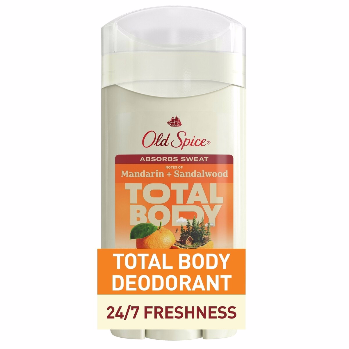 Whole Body Deodorant Stick, Aluminum Free Total Body Deodorant, Mandarin + Sandalwood Scent, Absorbs Sweat //24/7 Freshness From Pits to Toes and Down