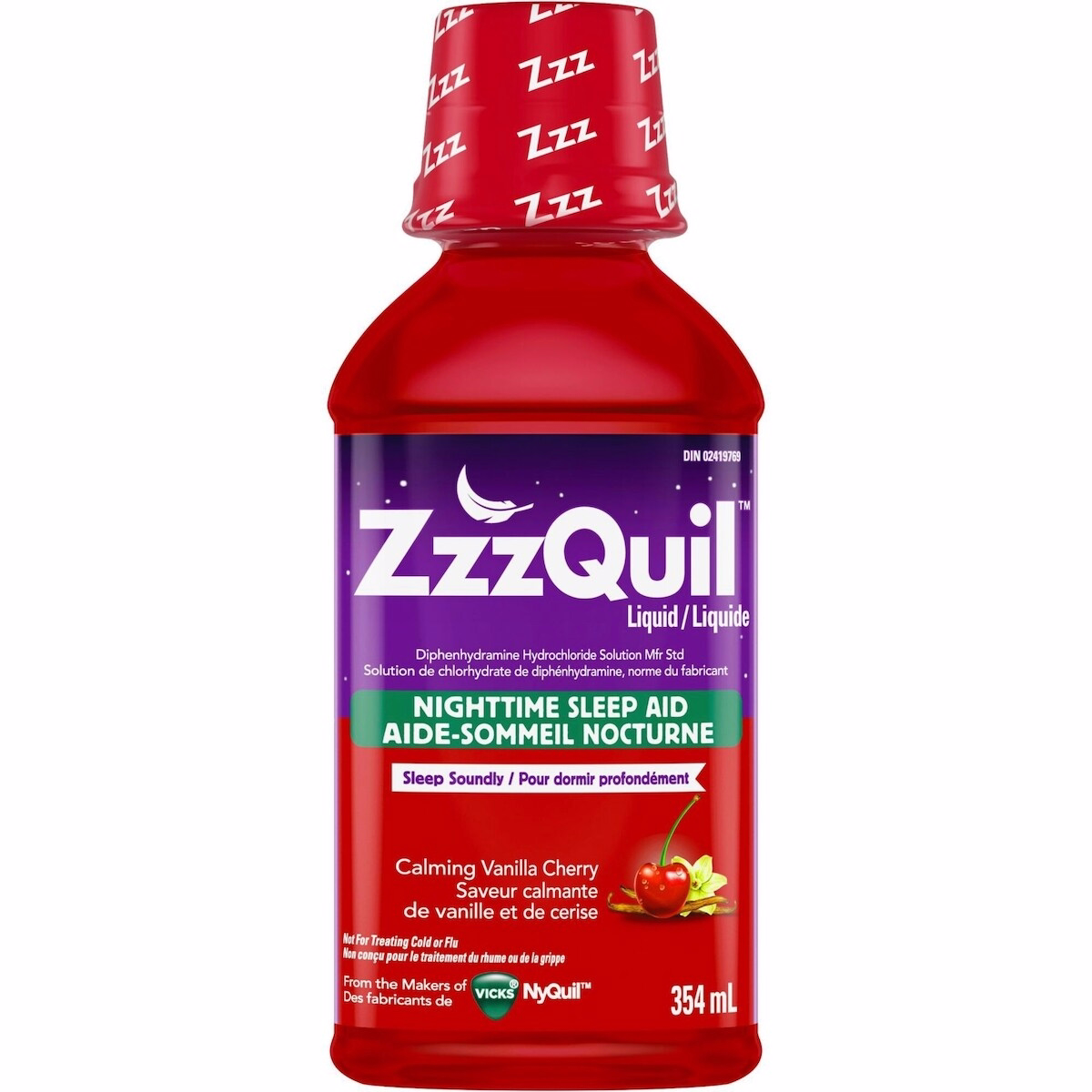 ZzzQuil Nighttime Sleep Aid Liquid, Calming Vanilla Cherry, 354 mL